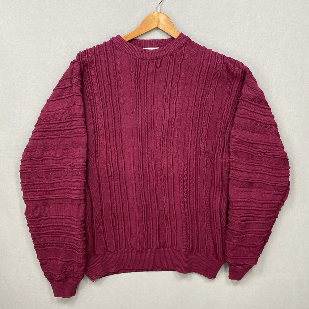 Tosani Burgundy 3D Knit Abstract Textured Cotton Sweater Mens Size 2XLT Tall EUC